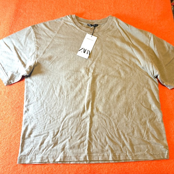 Zara khaki green washed effect cotton photographic patch oversized tee NWT - Picture 7 of 7